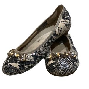 Vionic Kiska Leather Snakeskin Jeweled Ballet Flats 9.5